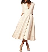 OMZIN Women Deep V Neck Cocktail 3/4 Sleeve Dress Banquet Bridesmaid Party Dresses Gown Plus Size