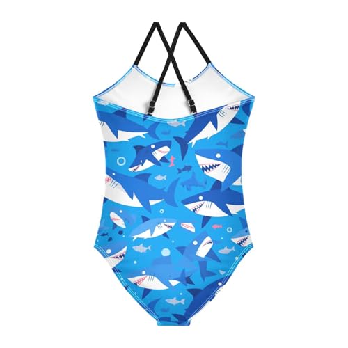 KLL Shark Ocean Blue Girls 1-Piece Swimsuits Summer Swimwear Adjustable Strap Cute2