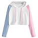 ZYUEER Mode Occasionnelles Patchwork Femmes Fille Hoodie Patchwork Pullover Tops Manche Longue Sweat à Capuche Tops Blouse Courte Manteau Femme Sweat-Shirt à Capuche Femme (Blanc, S)
