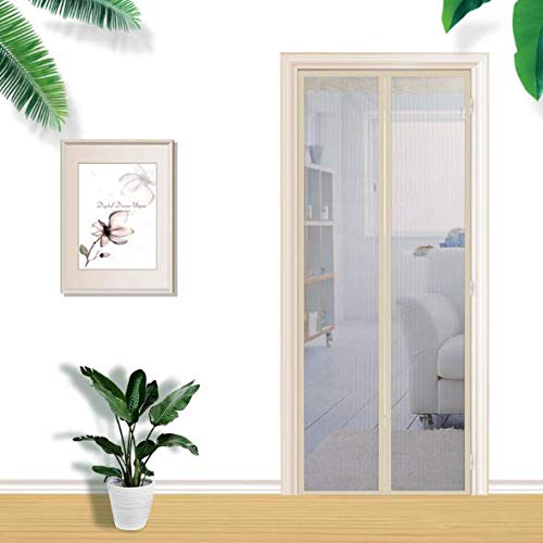 Mosquitera magnética para puerta, 85 x 210 cm, la cortina magnética es ideal para la puerta de balcón, sótano y terraza, montaje fácil adhesivo sin agujeros (no es acortable) (Beige) Cover