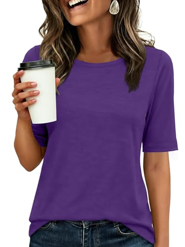 Image of ANRABESS Womens Half Sleeve Tops Crewneck Shirts Basic Fit Work Tee
