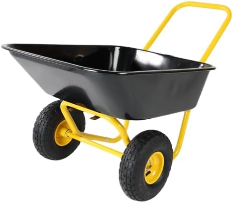 Two-Wheeled Barrow, Garden Cart, 10-inch Pneumatic Wheels Dump Cart (Black)