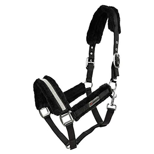 Horsenjoy Weicher Halfter Diamond mit Plüschpolsterung weinrot Strassteine (Pony, schwarz)