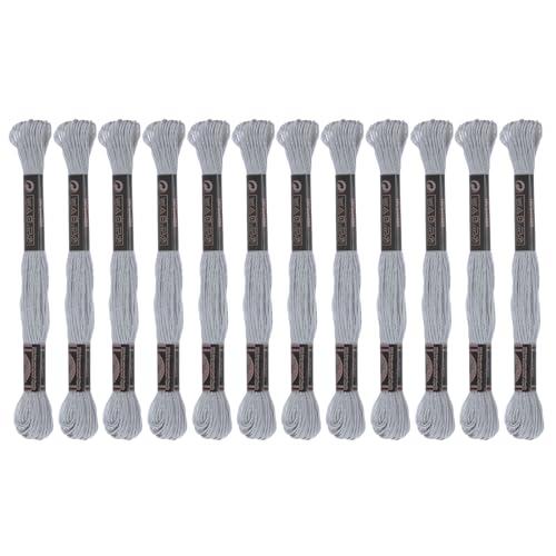 Image of HARFINGTON 12 Skeins Embroidery Floss 8.75yds(8m) Egyptian Long-Staple Cotton Cross Stitch Thread for Sewing DIY Bracelet Yarn String and Crafts, Light Grey(6003)