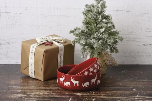 Primitives-by-Kathy-Bowl-Set-set-of-two-red-stoneware-bowls-featuring-debossed-white-deer-designs-on-one-bowl-and-snowflake-designs-on-the-other Primitives by Kathy Bowl Set set of two red stoneware bowls featuring debossed white deer designs on one bowl and snowflake designs on the other