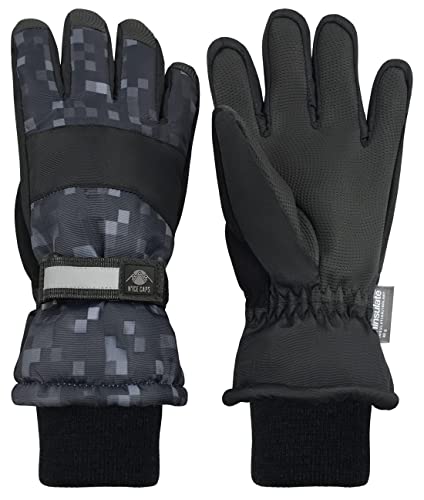 N'Ice Caps Kids Waterproof Winter Thinsulate Warm Gloves (Black Pixels, 10-12 Years)