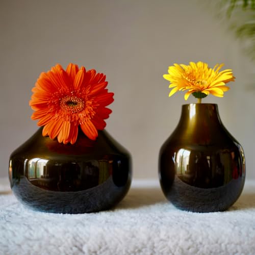 Image of BEHOMA Metal Round Flower Vase for Home Decor Bedroom Living Room Office Wedding|Table Decorative Item for Festivals Birthday Brass(Set of 2)
