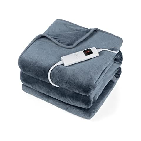 Evajoy Electric Blanket with Automatic Shut-Off, 180 x 130 cm, Electric Heat Settings and 9 Hour Timer, Auto-Off Timer, Overheating Protection, Flannel, Quick Heating, Washable for Home and Office Cover