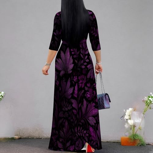 Image of Women Plus Size 3 /4 Sleeve V Neck Maxi Dress with Pockets | Soft fabric relaxed fit three quarter sleeve v neck with pockets for party and daily wear