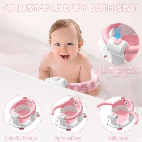 Baby Bath Seat for Babies 6 Months & up, Non-Slip Toddler Bath Seats for Babies Sitting Up, Safe Infant & Newborn Bathtub Chair with 4 Suction Cups & Soft Cushion for Shower,Pink - Thumbnail 5