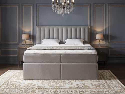 FurnitureByJDM Lit Boxspring 180x200 cm avec Sommier Coffre – Lit Double Confort avec Matelas à Ressorts Intégrés & Espace de Rangement – Tissu Jupiter...