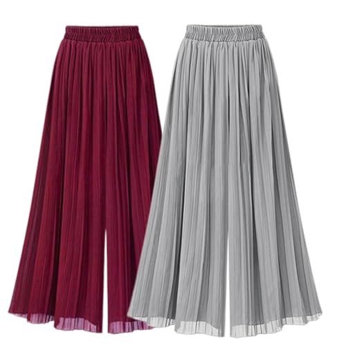 Valtorixia Women's Elastic Waist A-Line Pleated Chiffon Cropped Wide Leg Flowy Pants Culotte, pants9A1, 6X-Large