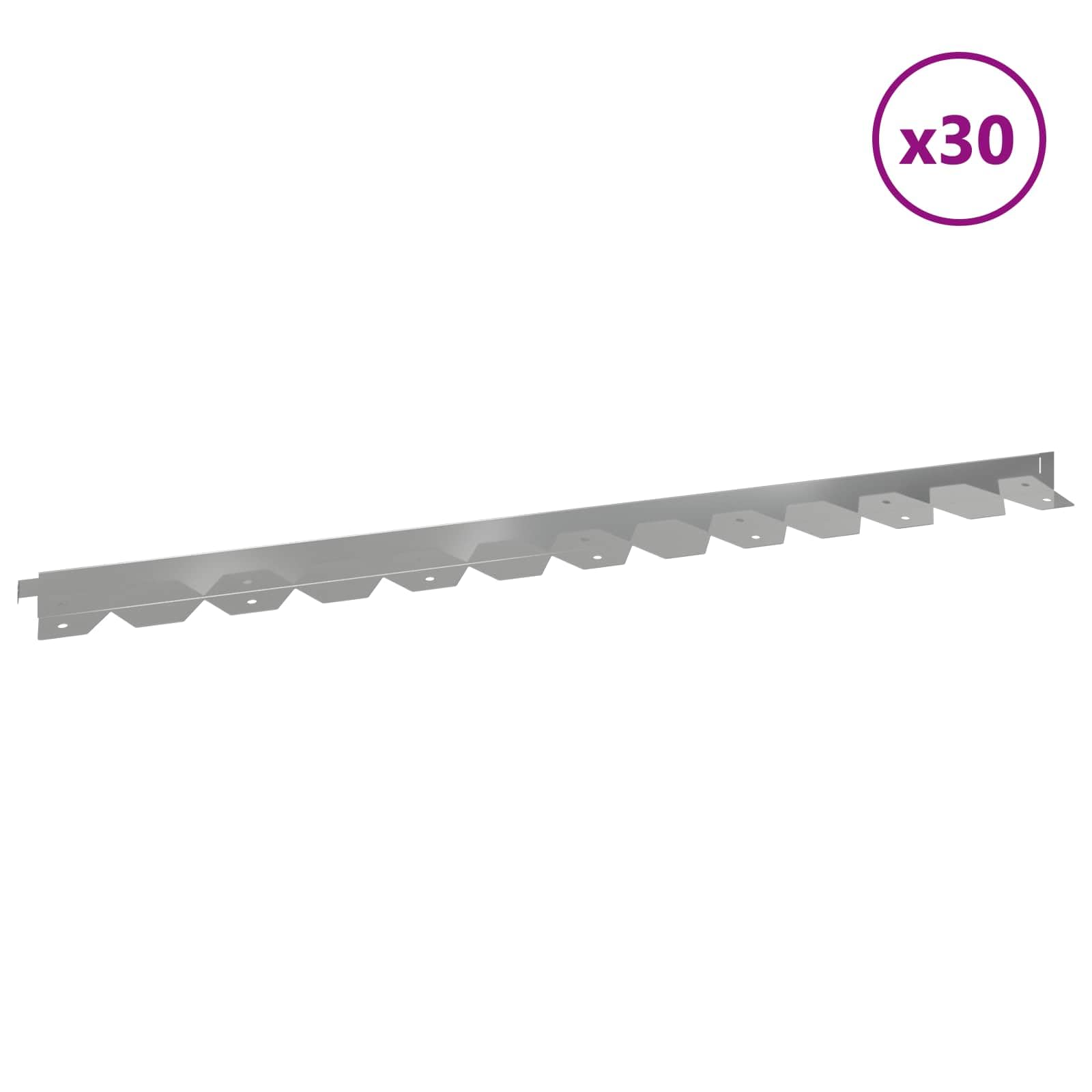 Juego de 30 bordes para césped, acero, 102 x 4 cm, color plateado