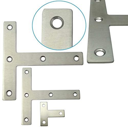 Euro Tische - 10 Conectores en T de Acero Inoxidable, Placa Perforada, conexión de Madera, Chapa Perforada, 4 x 4 x 0,1 cm