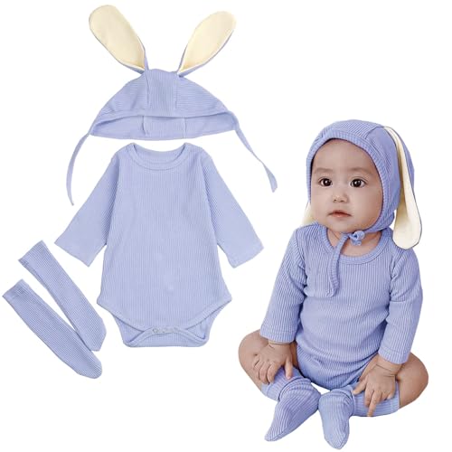 Image of AGQT Newborn Baby Bunny Costume 1st Easter Outfit 3PCS Long Sleeve Romper Baby Boys Halloween Costume Size 0-6 Months