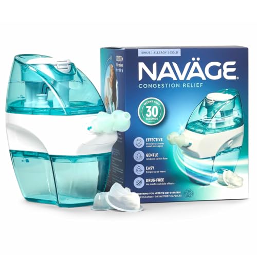 Navage Starter Bundle – Nasal Irrigation System – Saline Nasal Rinse Kit with 1 Navage Nose Cleaner and 30 Salt Pods