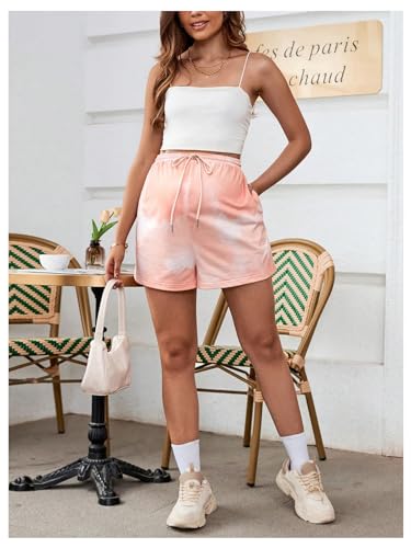 MakeMeChic Short feminino com cordão tie dye elástico cintura alta para gravidez com bolso, Multicor