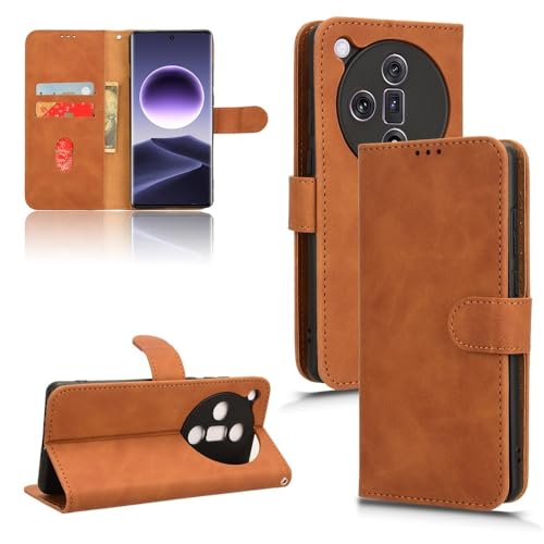 Étui Oppo Find X7 antichoc marron, coque de protection cuir PU avec porte-cartes intégré