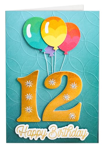 Joli Coon 12th Birthday Card, with seal sticker, handmade, 3D, 6.7 x 4.5 in