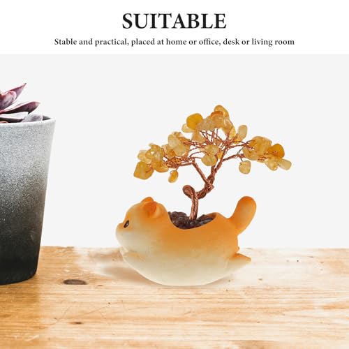 Árbol de cristal con base de gato amarillo para decoración de estanterías 4