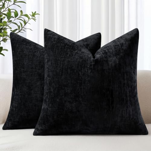 decorUhome Soft Chenille Black Throw Pillow Covers 24X24 Set of 2