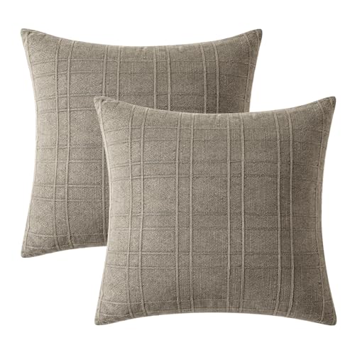Image of MIULEE Decorative Linen Check Throw Pillow Covers Neutral Farmhouse Vintage Pillow Covers 20x20 Set of 2 Boho Modern Winter Home Decor for Sofa Couch Bedroom Cushion Tan Taupe