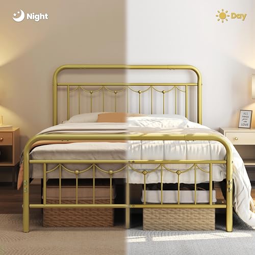 image for Yaheetech Full Size Metal Bed Frames with Vintage Headboard and Footbo