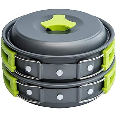 MalloMe Camping Cookware Mess Kit for Backpacking Gear Camping Cooking Set - Camping Pots and Pans Set - Backpacking Stove/Portable Stove Compatible - Camp Kitchen Equipment Accessories Pot