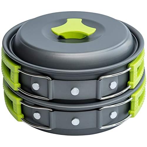 MalloMe Camping Cookware Mess Kit for Backpacking Gear – Camping Cooking Set – Camping Pots and Pans Set – Backpacking Stove/Portable Stove Compatible – Camp Kitchen Equipment Accessories Pot