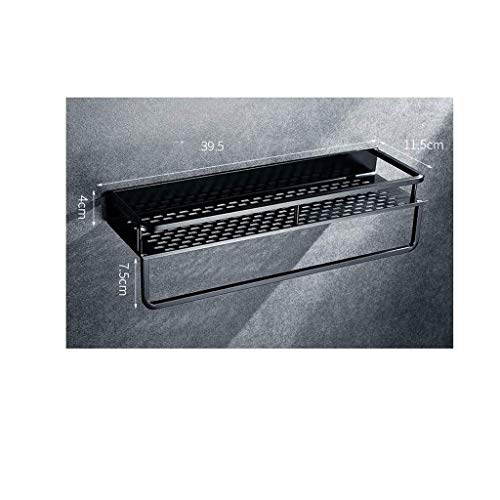 Estante de baño con toallero negro para organizar sin taladrar azulejos 3