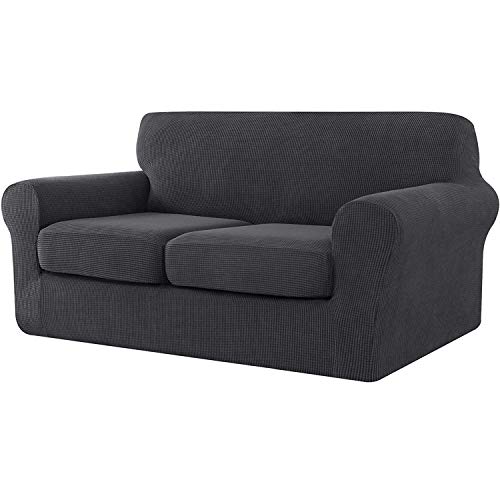 E EBETA Capas de sofá, capa de sofá de 2 lugares + 2 capas de almofada, tecido Jacquard de poliéster e elastano, capa para sofá (cinzento escuro, 2 lugares)