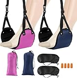 2 Stück Fußstütze Flugzeug, Fußhängematte Flugzeug Höhenverstellbar mit Augenbinde und Ohrstöpsel, Flugzeug Beinauflage Fuß Hängematte für Büro Wohnheim Entspannung