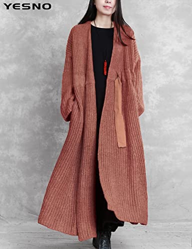 YESNO Women Casual Loose Oversized Chunky Cable Knit Open Front Coats Cardigan Sweaters Long Outerwear with Pockets YQA2