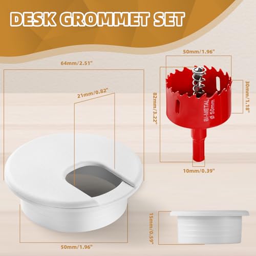 Image of Desk Grommet 2 Inch (50 mm) 10 Pieces, Desk Hole Cover for Cables White, ABS Plastic Grommet Hole Cover with Hole Saw for Wires Cables Through The Countertop by XIOGZAXI