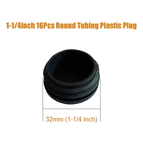 Image of Round Tubing Plug Cap 1-1 /4 Inch, 16Pcs Tubing End Cap Plastic Plugs Chair Glide Insert Finishing Plug, Black 32mm