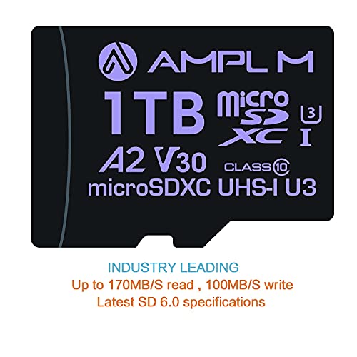 Amplim 1Tb Micro Sd Card | Microsd Memory Plus Adapter | Extreme High Speed 170Mb/S A2 Microsdxc U3 Class 10 V30 Uhs-I For Nintendo, Gopro Hero, Surface, Phone, Camera Cam, Tablet #TOP2