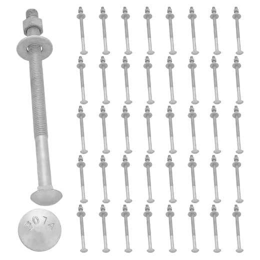 Therwen 40 Pack 1/2" x 8" Carriage Bolts Kits Grade 307A 1/2" USS | Flat Washers and Hex Nuts, Hot Dipped Galvanized, 6" Thread Length 13 Tpi Carriage Bolts Kits, for Wooden Deck Fence