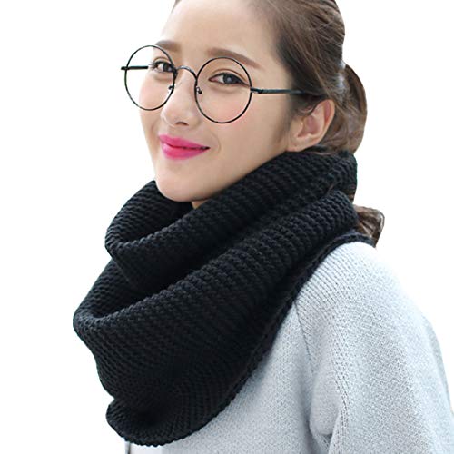 YONKINY Winter Schal Damen Warme Schlauchschal Einfarbig Strick Loop Schal Nackenwärmer Halswärmer Rundschal (Schwarz) Cover