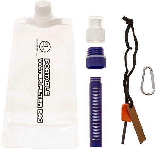 Survival Hax Portable Water Filter Straw with Collapsible Bag for Camping & Hiking