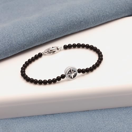 Pulsera de Plata 925 con Onix Negro y Dije de Cruz y Brújula miniatura 4