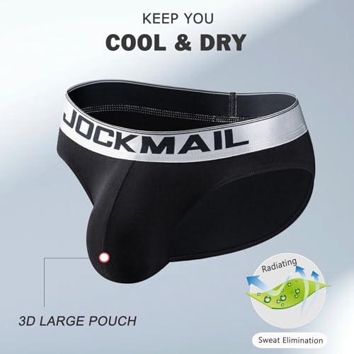 JOCKMAIL Mens Briefs Underwear Men's Cotton Brief Breathable Soft Briefs Sports Underwear for Men (US, Alpha, Medium, Regular, Regular, 397Black)2