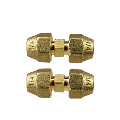 2 Pieces AC Copper Pipe Extension Joint Connectors 1/4" Brass Flare Fitting Nuts Butt Copper Tube Fitting with Flare Nut