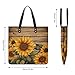 LDGSUPH Paint Wooden Board Sunflower Tote Bag PU Leather Hobo Bags Large Grocery Bags Lightweight Fashion Handbag Large Shoulder Bag
