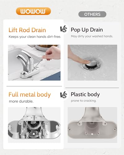 WOWOW Bathroom Faucet 1 Handle Low Arc Single Handle 4 inch Centerset Bathroom Sink Faucet with Lift Rod Drain Assembly Basin Mixer Tap Chrome Vanity Taps - Image 4