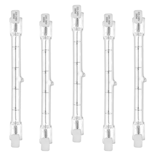 Dimmbare R7S Halogenlampe 118mm, 230W=300W, 230V 4650LM warmweiß T3 J118 linearer Halogenstrahler, verwendet für Landschaftsbeleuchtung, Sicherheit und Straßenbeleuchtung (5 Stück)