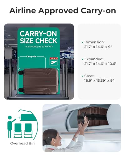 Image of BAGSMART Expandable Carry On Luggage 22x14x9 Airline Approved, Coffee Brown | Spinner Wheels, TSA Lock, Lightweight Hard Shell, Suitcase,22x14x9 Airline Approved,