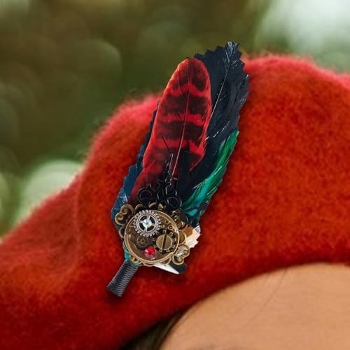 Feather Brooch - Small Hat Brooches, Decorative Hat Clip For Women And Men | Gothic Brooch Pin Accessory, Small Hair Fastener Accent, Elegant Costume Ornament, Vintage Style Detail For Dress, Jacket - Image 3