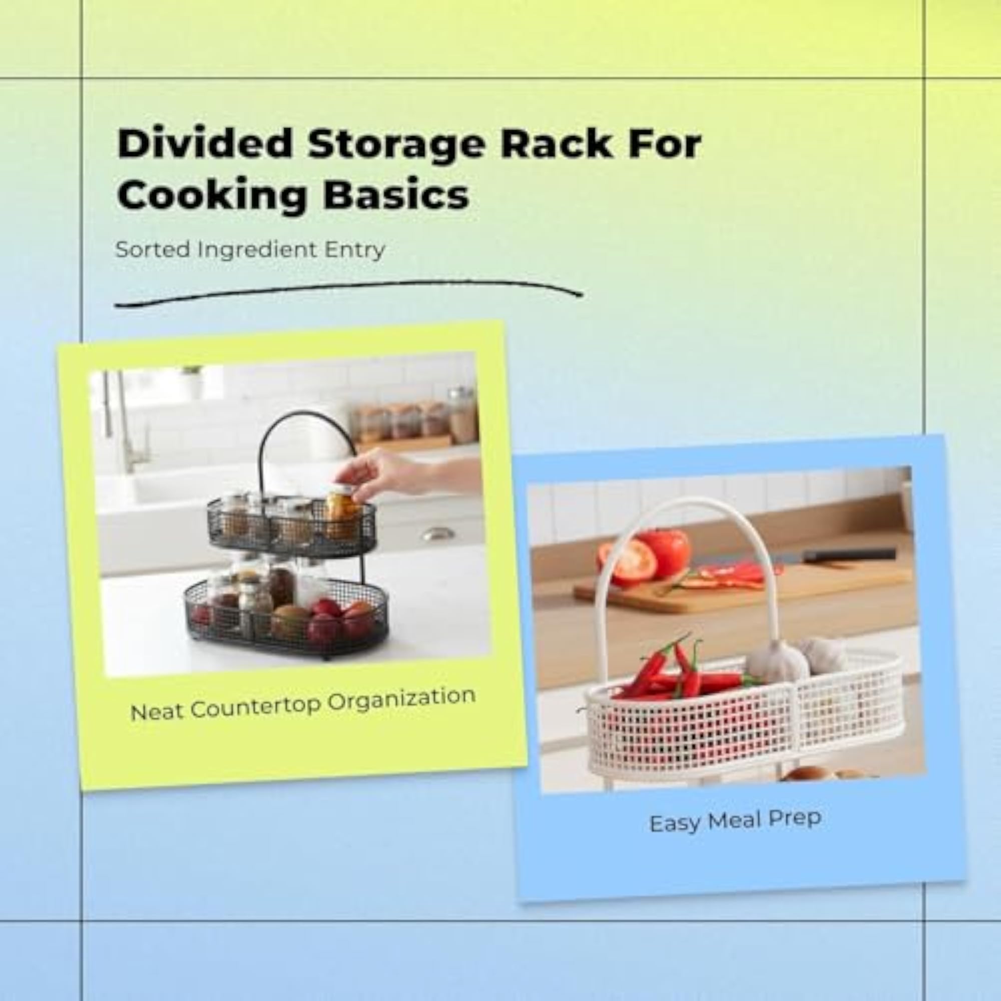 Multi-Compartment Kitchen Storage Organizer, Countertop Rack