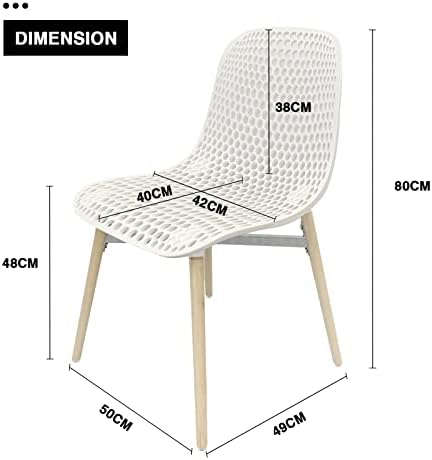 Achiemart Dining Chairs Set of 4 Wooden Legs, Colorful Contemporary Lounge Dining Home Office Plastic Seat Armless Chairs, Max Weight up to 150kg/330lbs (White), 50 x 49 x 80cm (C-09)
