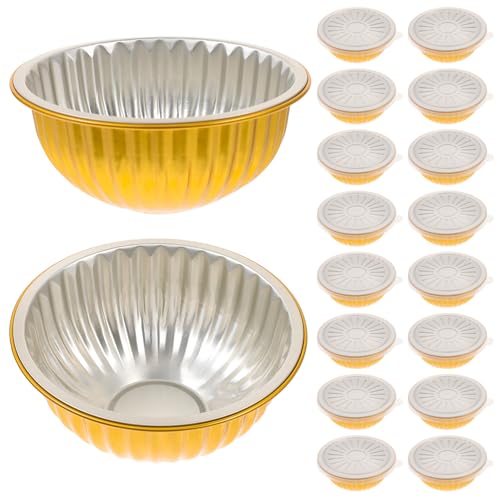 FONDOTIN 20個 使い捨てアルミホイル製テイクアウト保存容器 耐高温冷凍対応丸型食品包装ボウル キャンプバーベキュー用耐熱レンジ可